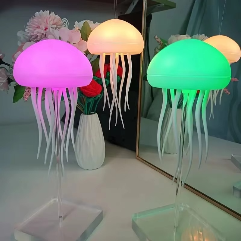Smart LED Jellyfish Lamp with Dancing Tentacles – Rechargeable RGB Mood Light for Bedroom & Desk Decor